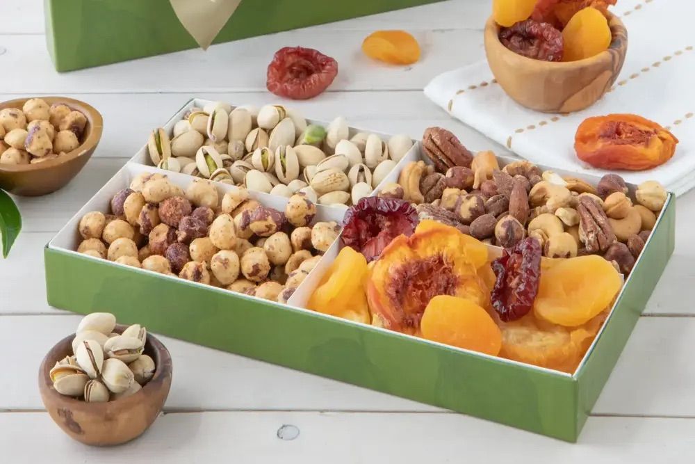 Box of dried fruits and nuts.