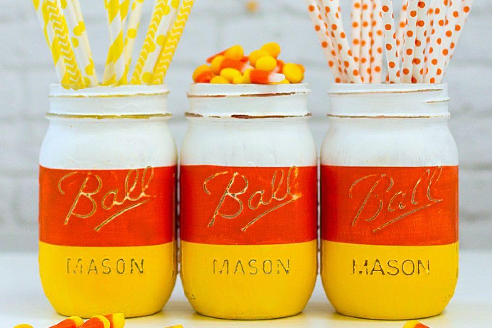 Candy corn mason jars for Halloween