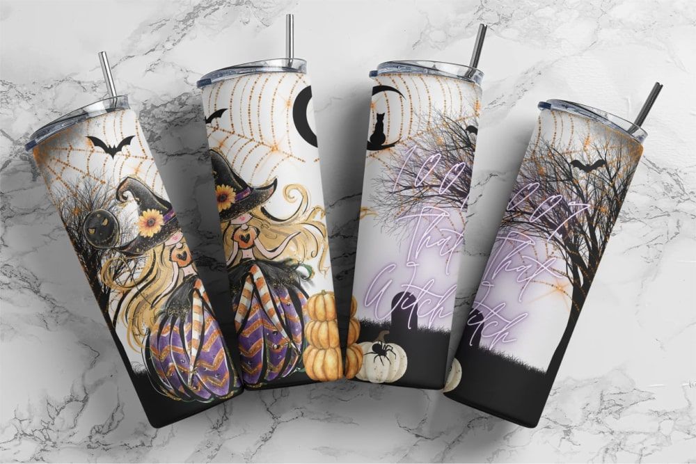 Customizable witch Halloween vibes hot and cold tumblers
