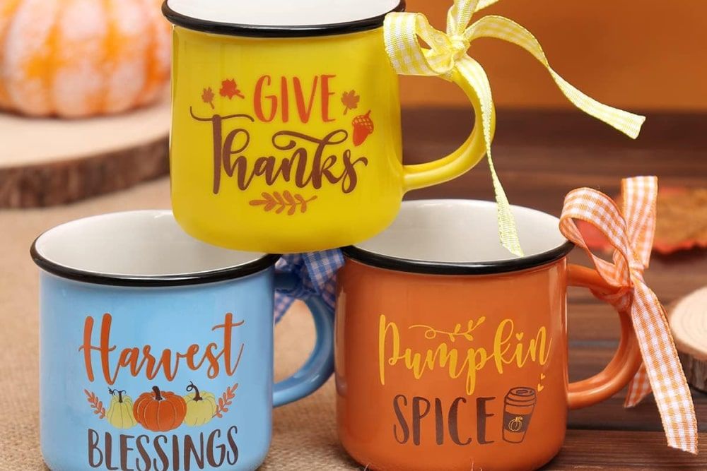 Halloween and fall-themed mugs