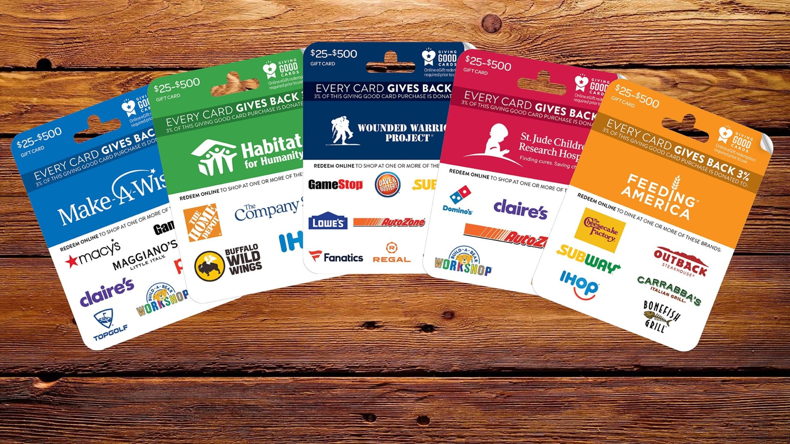 corporate gift cards from different brands 