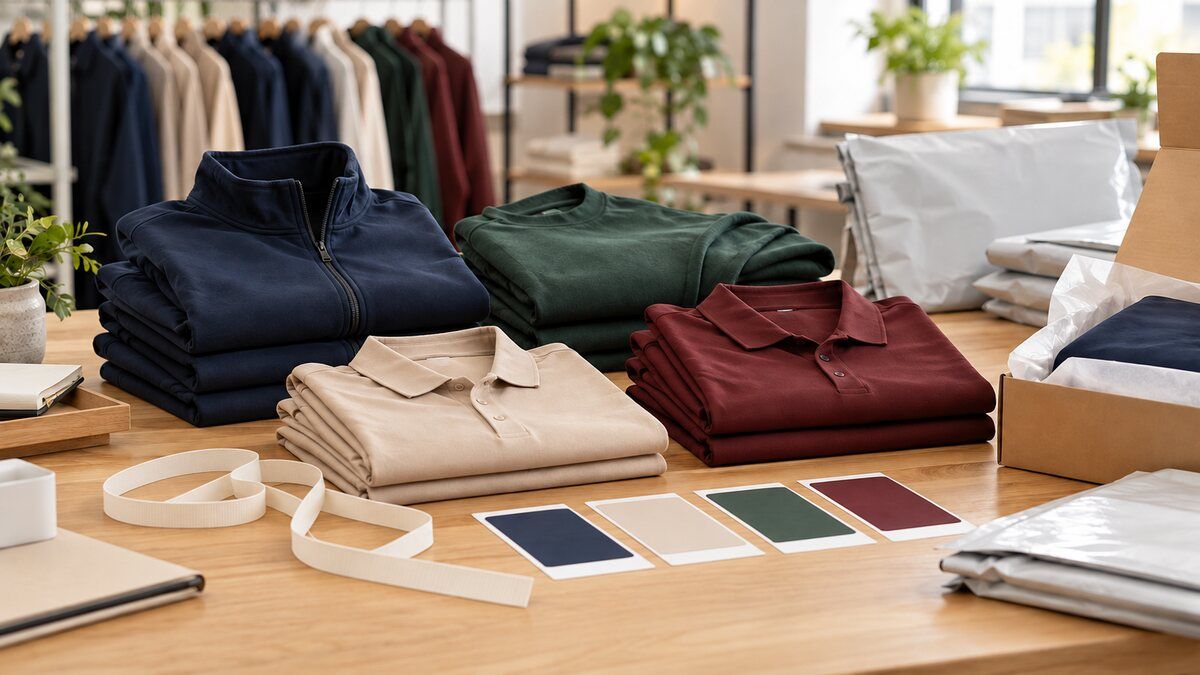 Privacy-first apparel sizing and exchange planning with blank garments, unmarked measuring ribbon, and reusable packaging