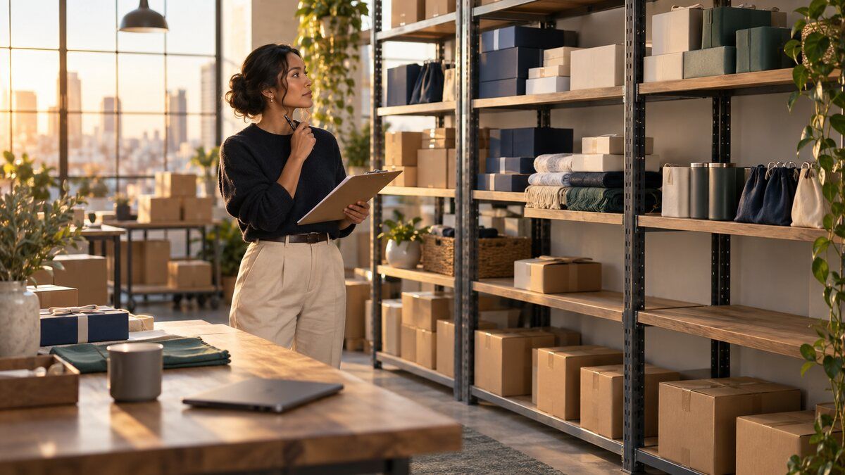 A merchandise operations planner calculating gift inventory reorder points from demand, supplier lead time, safety stock, and service targets