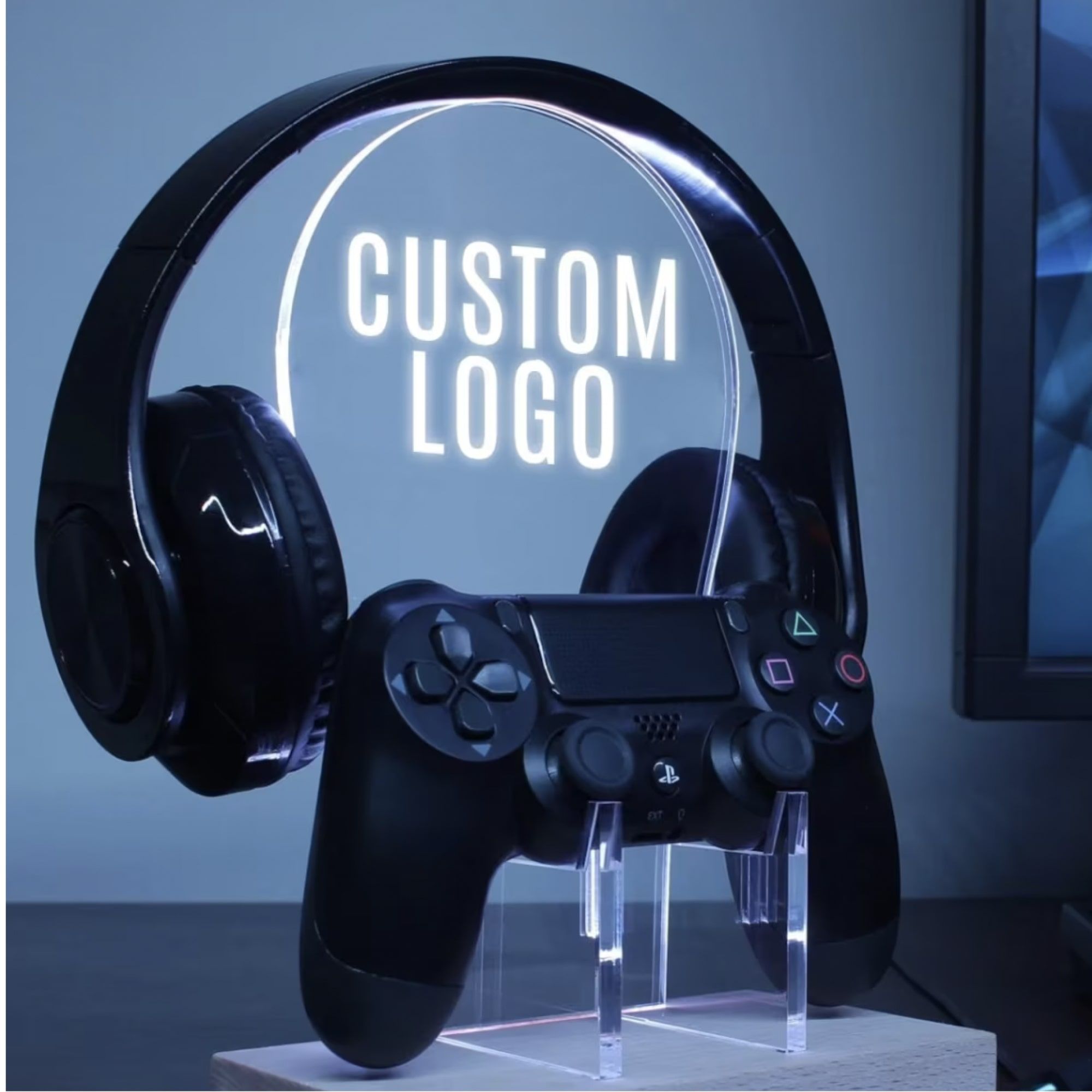 custom gamer tag logo gaming controller headset light up stand