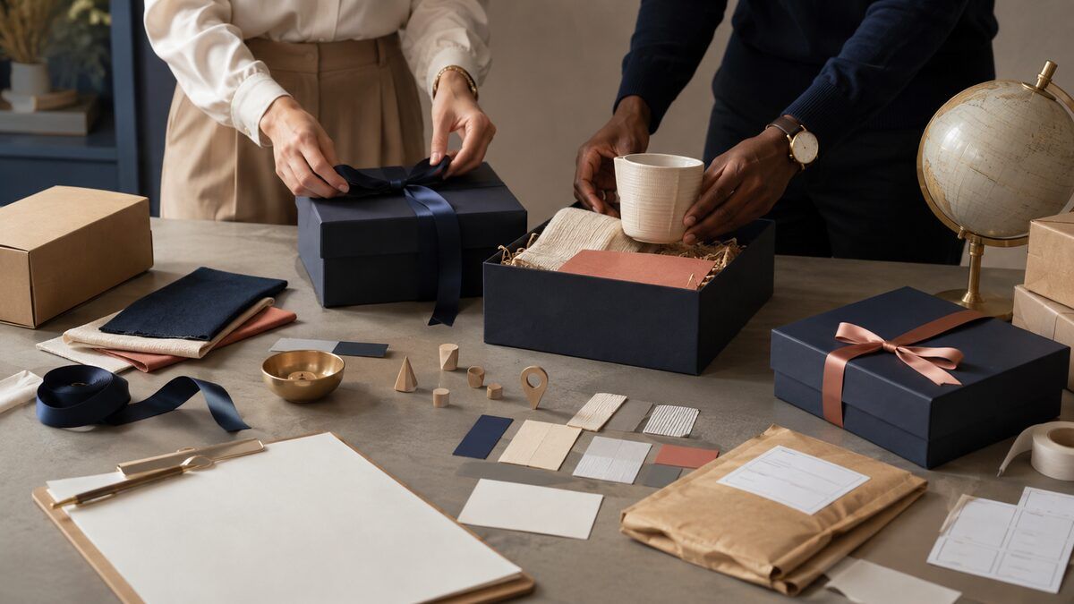 Corporate gifting concierge team curating premium gift boxes, materials, packaging, and global fulfillment