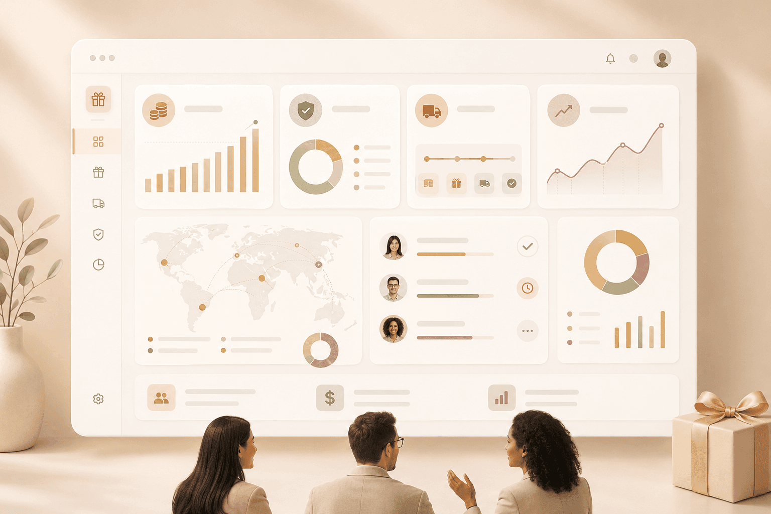 Event gift automation dashboard showing spend approvals fulfillment and pipeline outcomes