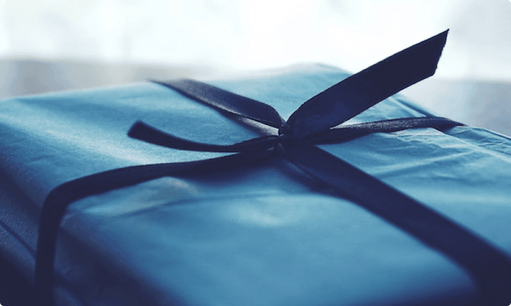 gift packaged in blue for employee recognition