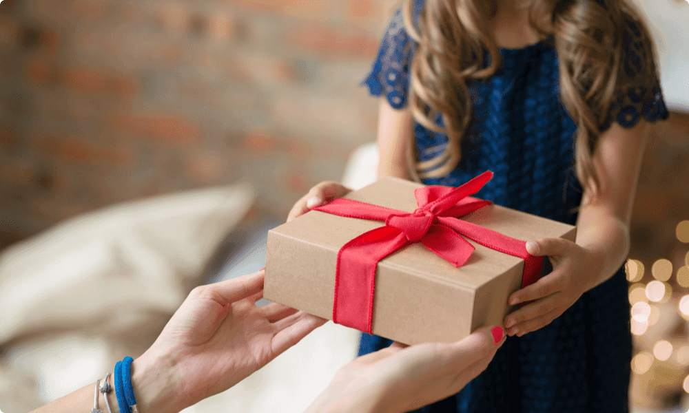 girls receiving holiday employee appreciation gifts bulk