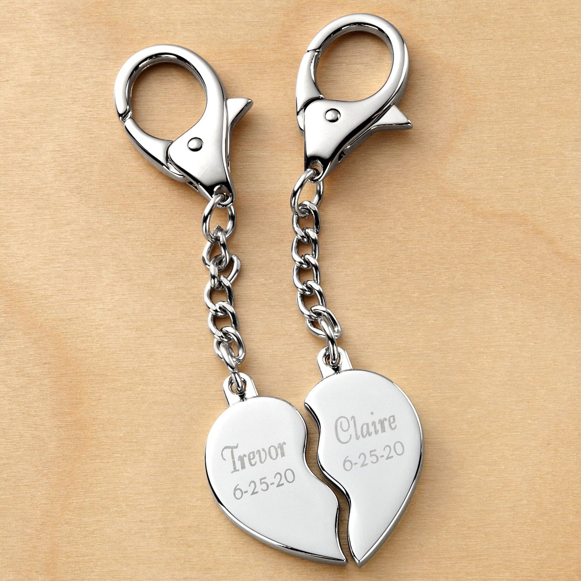 his and her split heart key chain set
