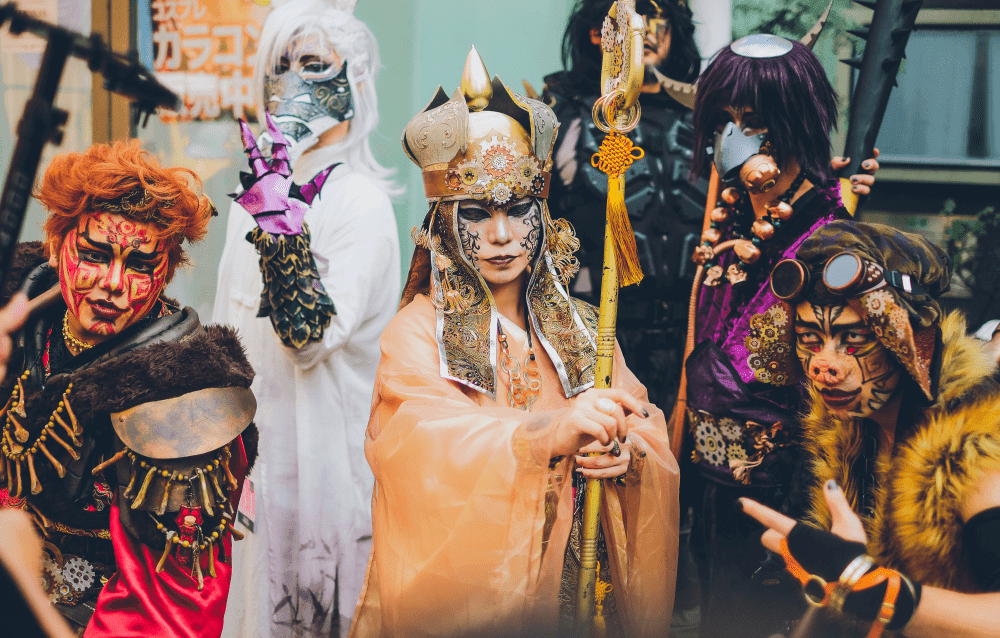 young people cosplay in different characters in korean halloween 