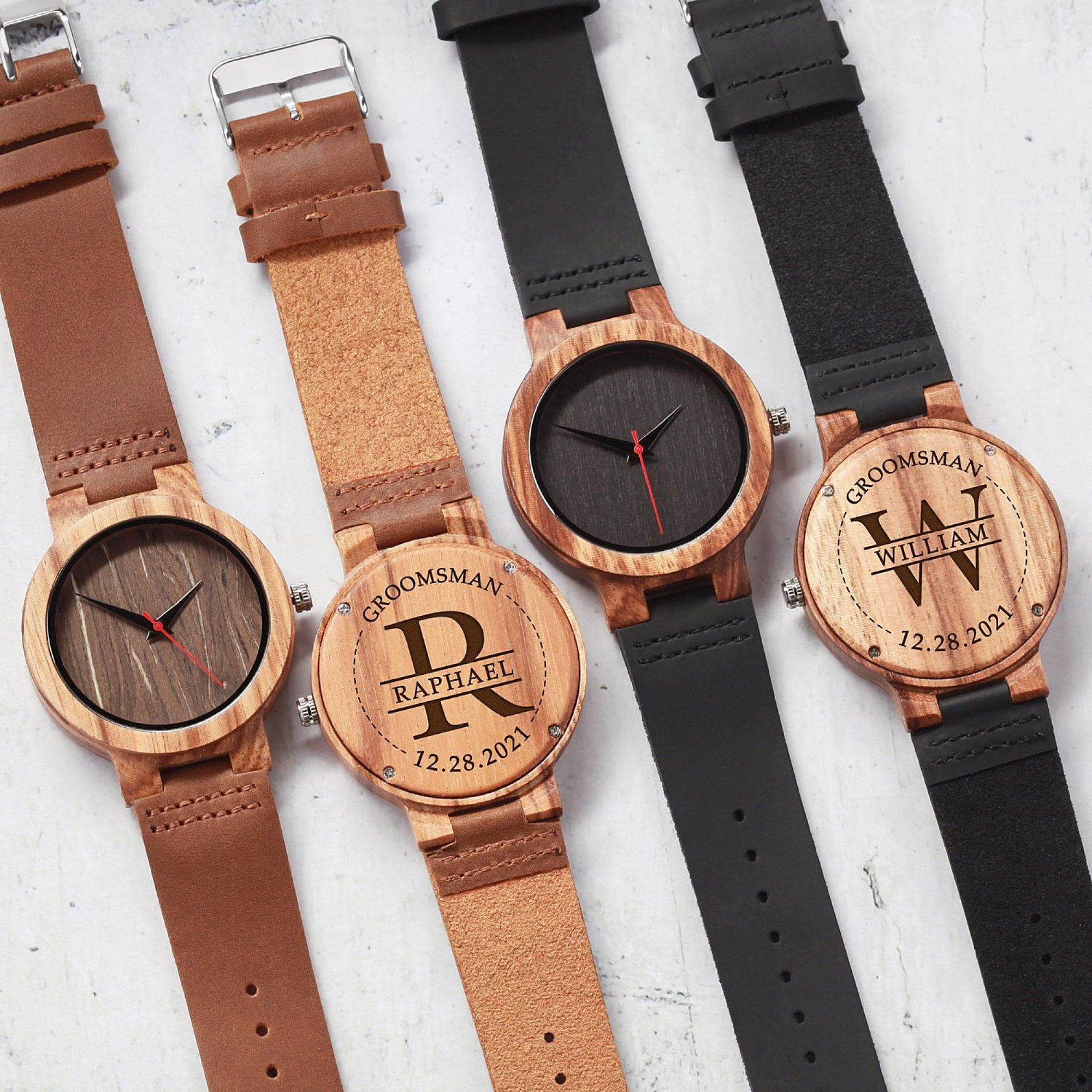 name and initial mens wooden watch