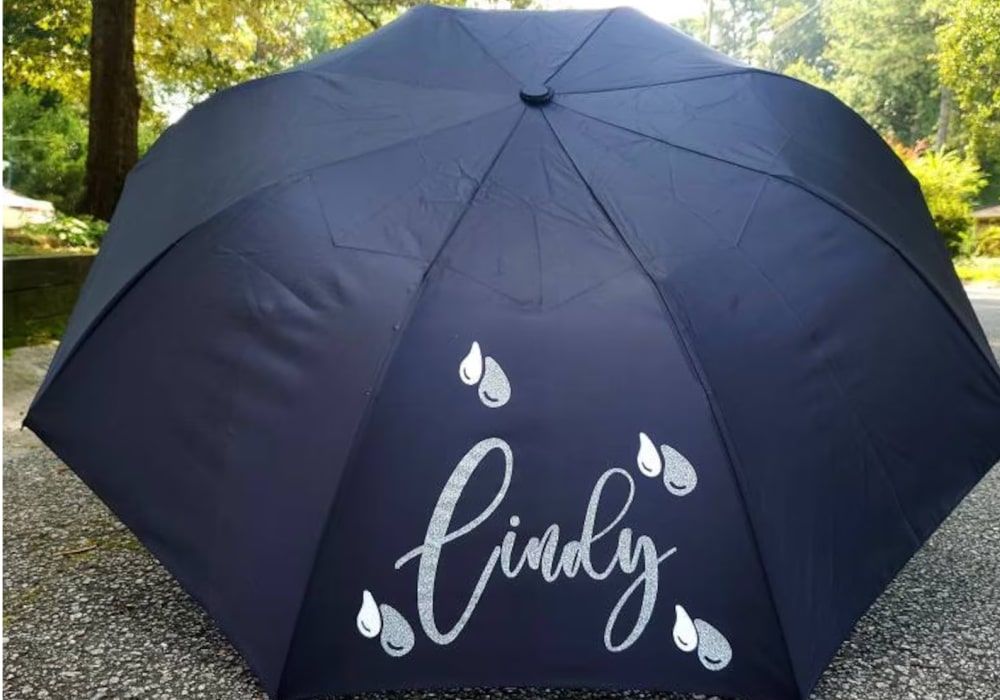 personalized umbrella showcased in the park